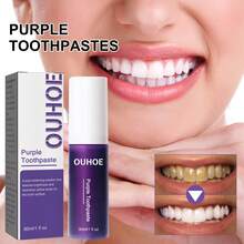 OUHOE Purple And White Toothpaste For Daily Gentle Teeth Care Cleaning And Refreshing Care Teeth Cleanliness And Care Purple Teeth Whitening Toothpaste Remove Plaque Stains Cleaning Oral Hygiene Dental Bleach Tools Fresh Breath Beauty Health - 紫色 - 查看 3