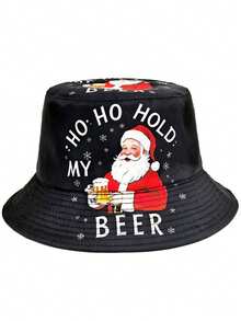 1pc Women's Cute Cartoon Christmas Themed Bucket Hat, Versatile Unisex Bucket Hat For Outdoor Casual, Suitable For Christmas