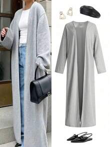 Women's 2025 Winter Essential - Grey Ribbed Knit Maxi Cardigan CoatLoose Slouchy Silhouette Long Sleeve Laverable JacketCelebrity-Loved Blogger Approved Transitional Wardrobe Staple,Business Casual & Christmas Party Ready | Versatile For Work, Weekend And Holiday Events