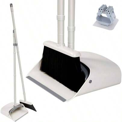 Broom And Dustpan Set, Long Handle Stand Store Indoor Outdoor Home Kitchen With Broom Holder