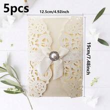 1/5/10pcs Exquisite Glitter Pink Invitation Letter, High-End Hollow Bow Invitation Letter, Gold-Plated Personalized Glitter Pink Greeting Card, Suitable For Wedding Anniversaries, Bridal Showers, Engagement Parties, And Anniversary Dinner Invitations. - Multicolor - View 9