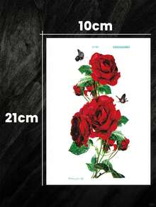 2 Rose Pattern Tattoo Stickers, Waterproof Temporary Tattoos For Women's Sexy Thigh, 3D Realistic Floral Waist Designs, Large Half-Arm Body Art, Lasting 2-5 Days, Cover Scars, For Arm, Wrist, Shoulder, Leg, Waist, Neck, Back, Chest, Thigh. - Multicolor - View 8