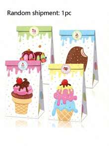 4pcs/1pc Ice Cream & Candy Gift Bags, Kraft Paper Grease-Proof Packaging Bags, Suitable For Party And Gifts, New Year And Valentine's Day Gift Bags (Stickers Random) - Multicolor - View 8