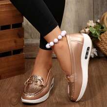Lightweight Travel Loafers Womens Shoes Spring Fall Casual Flats Metal Buckle Comfortable Outdoor Driving Walking Ladies Shoes Flats - 金色 - 查看 4
