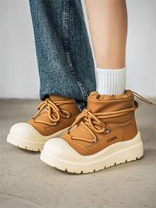 男士厚底高帮运动鞋 时尚保暖内衬户外雪地靴 多功能系带鞋 - 棕色 - 查看 7