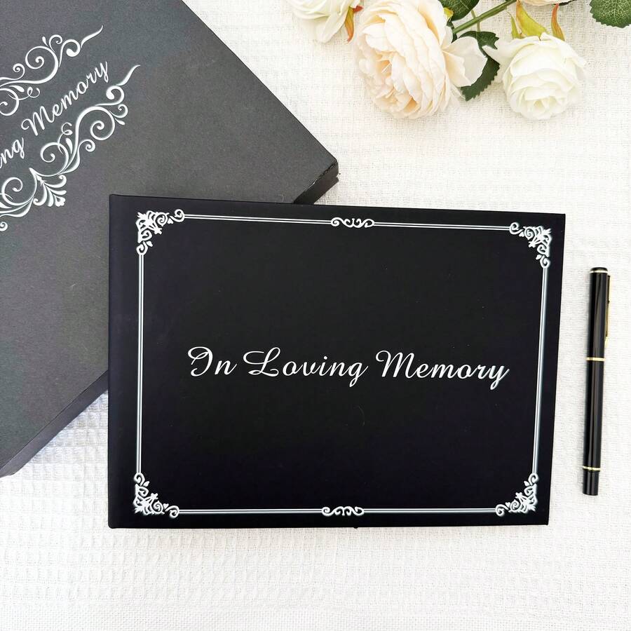 In Loving Memory Funeral Guest Book - 100 Pages With Pen & Storage Box - Hardcover Memorial Book With Message Line  For Email, Name And Address- For Funeral Services,Celebration Of Life Or Memorial Service(Black) - Black - View 1