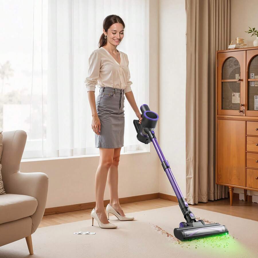Cordless Vacuum Cleaner, 25KPA Max Powerful Suction, Rechargeable Anti-Tan Gle Stick Vacuum With Dust Cup, Lightweight Handheld Vac With 35mins Runtime For Home, Carpet, Pet Hair, Hard Floor - 查看 1