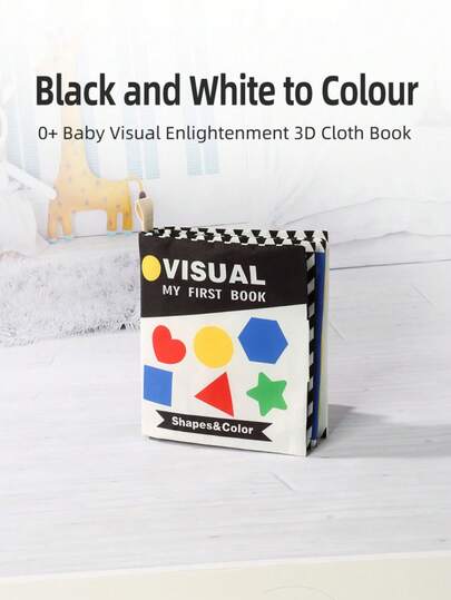 可水洗布书，带视觉形状图案，婴儿感官早教布书，高对比度婴儿第一本书，蒙特梭利学习玩具，舒缓宝宝情绪的安静读物，宝宝的第一份礼物，非常适合圣诞节、感恩节、复活节、万圣节、新年等节日。