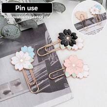 1/2/3pcs Cherry Blossom Shaped Paper Clips, Cherry Blossom Metal Bookmarks, Pink & Blue Petal Paper Clips Suitable For Books/Notebooks, Metal Petal Paper Clips - Multicolor - View 1