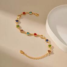 Colorful Heart-Shaped Charm Bracelet, Elegant Vintage Style Beaded Jewelry, Suitable For Daily Wear, Parties And Holidays, Multi-Purpose Shiny Copper For All Seasons