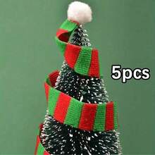 5pcs Christmas Mini Scarves, Red & White, Red & Green Striped Small Neck Warmer - Multicolor - View 11
