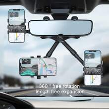 360° Rotatable And Retractable Car Phone Holder, Multifunctional Adjustable Mount, Universal Rearview Mirror Phone Holder For All Mobile Phones,Secure Grip For Navigation While Driving, Stylish Accessory,Flexible Positioning,Christmas - 黑色 - 查看 1