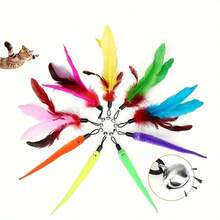 10pcs/Set (1 Wand + 9 Interchangeable Teaser Heads) Random Color Cat Toy Combo, Feather Teaser Sticks For Cats To Play And Entertain Themselves - Multicolor - View 10