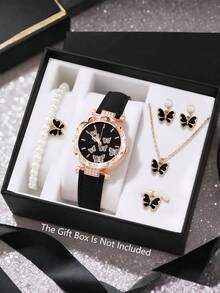 6/5件套女孩时尚优雅蝴蝶图案表盘石英表，适合女孩佩戴，可搭配蝴蝶饰品手链、项链、戒指、耳环套装，是送给女孩的生日/节日礼物，也非常适合返校、聚会、旅行等日常生活场合。毕业季、情人节和圣诞节送给女孩的完美礼物。 - 彩色 - 查看 15