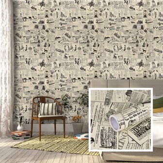 1 Roll Of Retro Yellow Newspaper Contact Paper, Removable Vinyl Self-Adhesive Wallpaper, Used For Drawer Liners, Shelf Liners, Cabinet Furniture, Kitchen Bathroom Cabinets, Dressing Table Furniture, Living Room Houses, Home Decoration