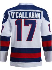 男士美国17号白色冰球球衣休闲长袖刺绣V领T恤派对运动上衣 - 白色 - 查看 2