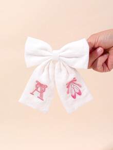 1件粉色A-Z 26字母刺繡蝴蝶結髮飾，甜美芭蕾女孩粉色蝴蝶結髮夾，白色布料髮夾，優雅生日女孩頭飾 - 彩色 - 查看 3