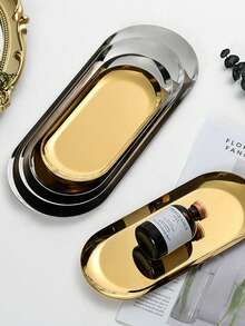 1pc/3pcs Gold Eid Mubarak Oval Stainless Steel Tray, Drink Coaster, Desktop Organizer, Metal Plate For Dessert, Snack, Jewelry - Multicolor - View 10