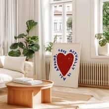 1件「Love Is Everywhere」主題帆布壁畫，紅藍配色愛語錄繪畫，學院風愛心女孩海報，心形美學裝飾，適用廚房、客廳、居家吧台、男性空間、宿舍，送給她的禮物，可選無框或有框 - 彩色 - 查看 2
