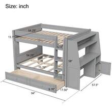 MERAX Full Size Multifunctional Bunk Bed With Desk And Bookshelves, Drawers, Gray - Kích thước đầy đủ có ngăn kéo (Màu xám) - Xem 4