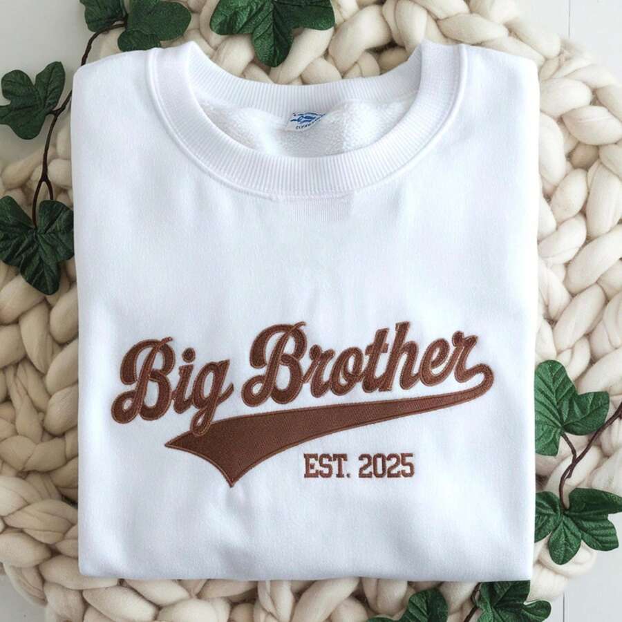 Embroidered Big Brother Big Sister Sweatshirt, Sibling Announcement Shirt, Athletic Big Brother With Custom Est Year Shirt, Big Brother Tee - trắng - Xem 1