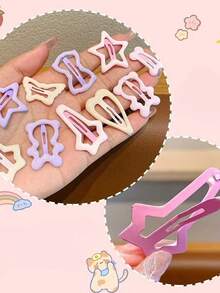 Conjunto de 24 Presilhas de Cabelo Geométricas Coloridas em Formato de Coração - Acessório de Cabelo Personalizado e Versátil para Meninas, Presilhas de Garra, Grampos de Cabelo, Presilhas de Orelha