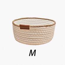 1/3 سلة تخزين مصنوعة يدويًا من القطن المنسوج، بطراز ريفي كريمي، مناسبة لتخزين المفاتيح في المدخل، وتنظيم مكتب المكتب، وديكور المنزل، وتخزين مستحضرات التجميل، لجميع المواسم - أبيض - مشاهدة 10