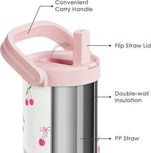 Pink Bow Stainless Steel Straw Lid Tumbler 30oz With Carry Handle For Women Girls, Insulated Travel Coffee Cup, Gift For Sports Outdoor Workout Christmas Birthday - Quả anh đào 2 - Xem 2