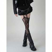 1/2 Pairs Of Flower Vine Suspender Stockings, Women's One-Piece Lace Jacquard Fishnet Stockings - 黑色 - 查看 7