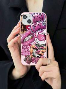 Y2K Baddie Graffiti Phone Case, Lips & Dollar Bill Print, Fashionable Protective Cover, Pink Aesthetic Design Phone Protective Case Compatible With IPhone 17 / 17 Air / 17 Pro / 17 Pro Max, Cover For IPhone & GalaxyFOR-YOUR-BELOVED-PHONE Christmas Gifts Christmas Gifts - 1pc - 查看 5