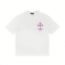 Chrom Heart  New  Double Sided Print Short Sleeve T-Shirt| 100% Cotton Oversized Soft Breathable Tee| Cute Casual Streetwear Top| Two Sided Graphic Shirt| High Quality Basic Comfort Shirt| Y2K Vintage Style - 白色9 - 查看 3