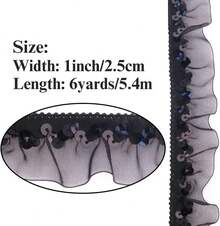 Black Elastic Ruffle Trim Sequin Pleated Lace Trim Ribbon Sewing Cloth Applique Embellishment Party Decoration - Hot Pink - View 3