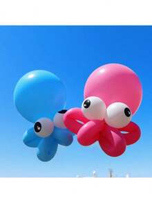 13件套DIY章鱼造型气球套装，包含30.48厘米乳胶气球、圆形气球和带眼睛图案的气球，以及气球胶点，适用于海洋主题派对、生日派对、迎婴派对、性别揭晓派对、夏季海滩泳池派对装饰、圣诞派对装饰