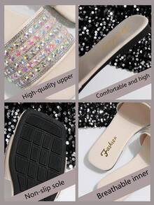 Sandale de plajă cu strasuri, papuci de plajă ușori, stil coreean, de lux, pentru femei, sandale de vară, casual, antiderapante, mărime extra mare, sclipici, la modă pentru interior și exterior - Bej - Vizualizare 2