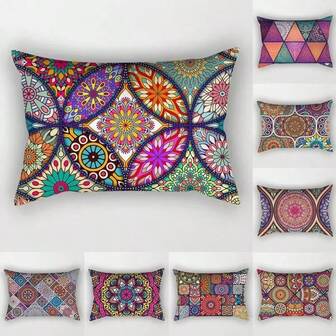 1 PC Retro Pattern Pillowcase Decorative Sofa Bed Home Furnishings Rectangular Mandala Cushion Cover Suitable For Living Room Sofas, Bedrooms, Cars, Lumbar Pillowcases, Home Decoration Pillowcases, Living Room Cushion Covers, Bedside Pillowcases, Soft And Comfortable, Invisible Zipper, Room Home Decoration (Pillow Core Not Included, No Filling).