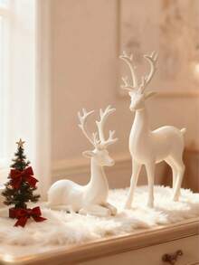 1 Paar weiße Hirschfiguren, geeignet zur Dekoration von Flur, Wohnzimmer, Arbeitszimmer, Büro, Luxus-Weinschrank, nordisch-moderner minimalistischer Wohndekoration, Geburtstag, Weihnachten, Thanksgiving Geschenk, Weihnachtsdekoration, Weihnachtsgeschenk für Zuhause - Verschiedenfarbig - Übersicht 3