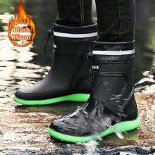 Herren Regenstiefel in Große Größen, Wintermodell, Mittelhoch, aus echtem Leder und Wildleder, wasserdicht und rutschfest mit Gummisohle - Schwarz und Grün - Übersicht 3