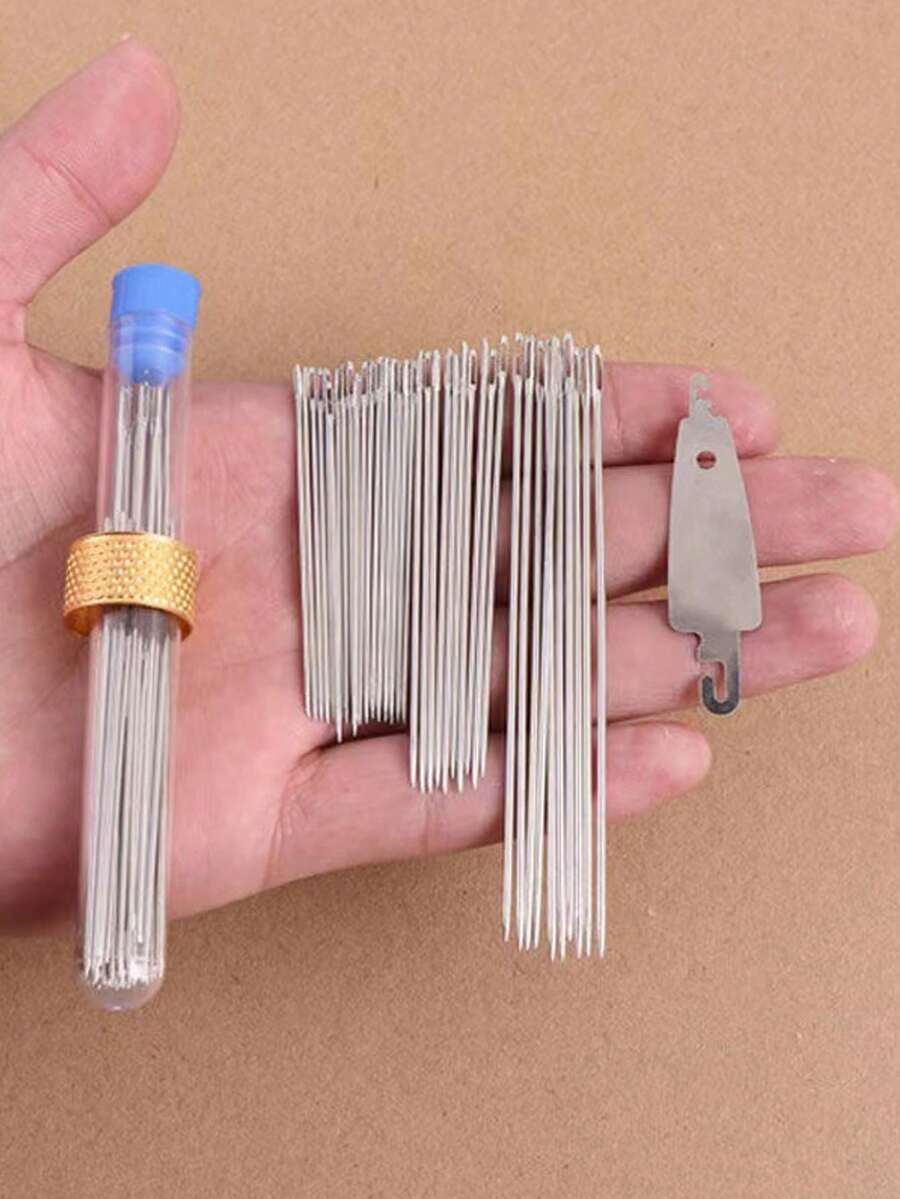 44pcs/Set Sewing Thread, Classic Sewing Needles, Finger Protector And Household Threader, Convenient Manual Sewing Tools, Sewing Supplies & Accessories (Includes 40pcs Stainless Steel Needles + 1pc Needle Threader + 1pc Seam Ripper + 1 Roll White Thread + 1 Roll Black Thread) - Multicolor - View 1