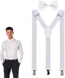 Tirantes de los hombres, Set De Tirantes Sujetadores Y Moño Unisex, Set o Kit de Moño y Tirantes para Hombre, Tirantes de Clip Resistentes en Y Ajustables para Informal y Formal - Beis - Ver 13