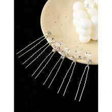 6pcs Faux Pearl & Rhinestone Hair Clip For Women, Bride Wedding Hair Accessories, Handmade U-Shaped Hairpin Headwear For Banquet Party Elegant Tiaras - 銀色 - 查看 2