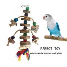 Corde à mâcher avec perles colorées pour perroquet - Jouet à mâcher en bois de pomme pour cockatiels et perroquets - Fournitures naturelles en bois pour le conditionnement du bec et le temps de jeu des oiseaux - Multicolore - Voir 3