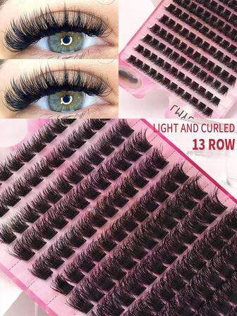 Extensiones de pestañas individuales de visón natural rizado y grueso de 10-16 mm, 0.07 mm D, súper ligero, paquete de 13 filas, 156 racimos, resistente al agua. Adecuado para maquillaje ligero, pesado y ocasiones diarias. Portátil para uso diario o salir. Racimos de pestañas, racimos de pestañas, pestañas individuales, pestañas, pestañas postizas