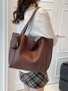 大容量纯色简约手提包，适合购物、装钱包，适合年轻女性、大学生、新手、白领人士。是办公室、大学、工作、商务、通勤、户外活动、旅行和野餐的理想之选。 - 咖啡棕 - 查看 4