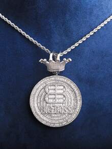 DUBSS 1 件镶钻大老板皇冠吊坠项链，男士款，5A 级立方氧化锆镀金嘻哈饰品 - 字母 - 查看 5