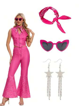 4-Piece Outfits For Disco-Themed Costumes Inspired By Movie Heroines, Perfect For Birthday Celebrations, Or Cosplay Events,Holiday Party Outfits, Valentine's Day Outfits, Everyday Accessories