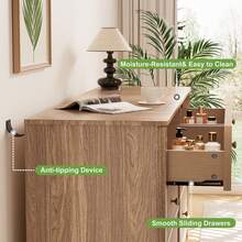 INNOD 53.1" Wide 6-Drawer Dresser, Fluted Modern Chest Of Drawers With Soft Round Corners, Wooden TV Stand For Bedroom, Living Room & Hallway Storage - Natural Oak - 查看 5