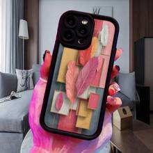 Cubierta de teléfono con diseño de plumas y formas geométricas en tonos rosados y azules para uso diario en interioresAplicable a teléfonos Apple y Galaxy. - Blanco - Ver 4