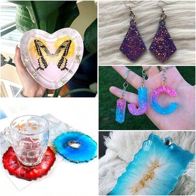 Epoxy Resin - 18.5 Ounce Crystal Clear Epoxy Kit, Casting Kit With Epoxy Color, Glitter, Wood Rods, Gloves, Me...