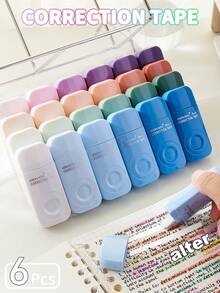 6pcs Beauty Correction Tape, Used To Smooth And Cover Mistakes, Suitable For School Exams And Office Documents