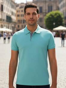 Ogochi Men's Basic Plain Polo Shirt With Logo, No Pocket, Original - Blue Meadow - View 8